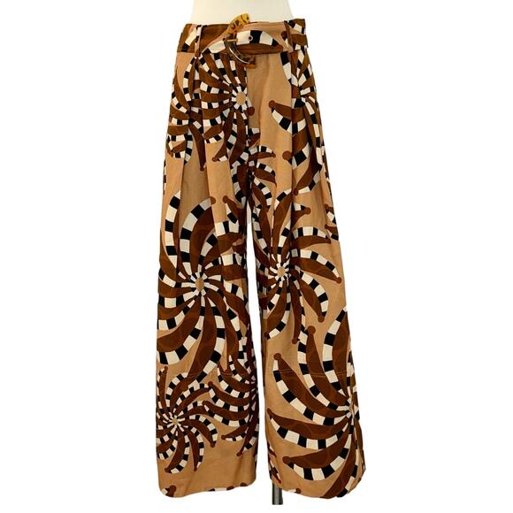 FARM RIO Wide Leg Pleated Tailored Pants Palazzo Tan/Brown Banana Tropical S NWT - Picture 1 of 12